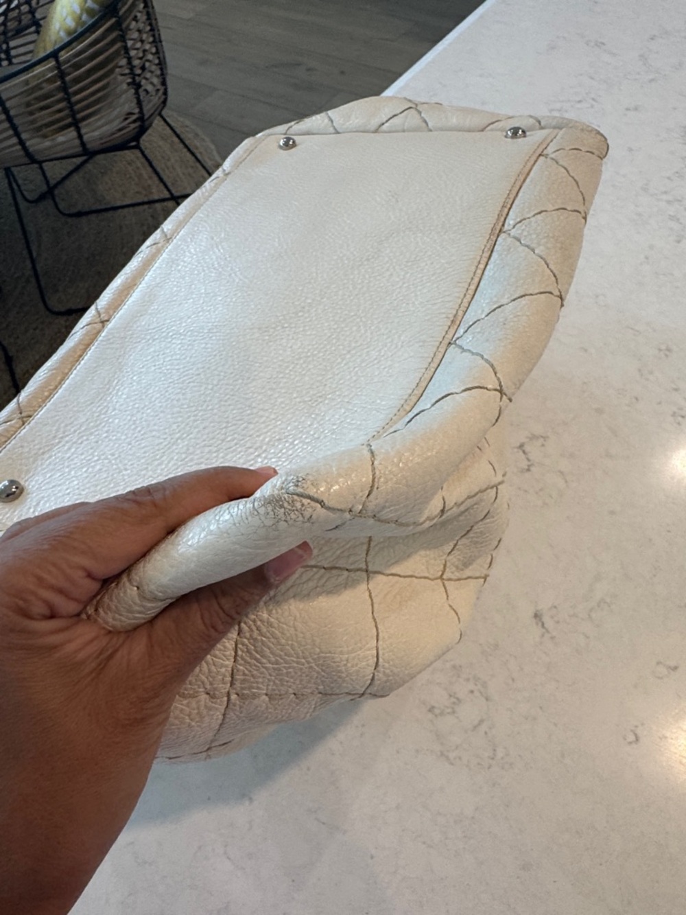 CHANEL Cream Quilted Drawstring Hobo with Charm - Picture 11 of 13